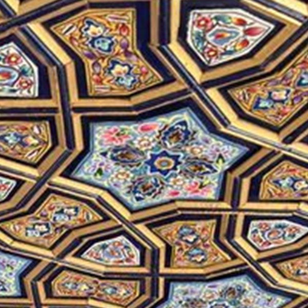 A khatamband star panel painted with the gul andar gul motif — a rosette set inside rings of smaller flowers on a pale blue ground.